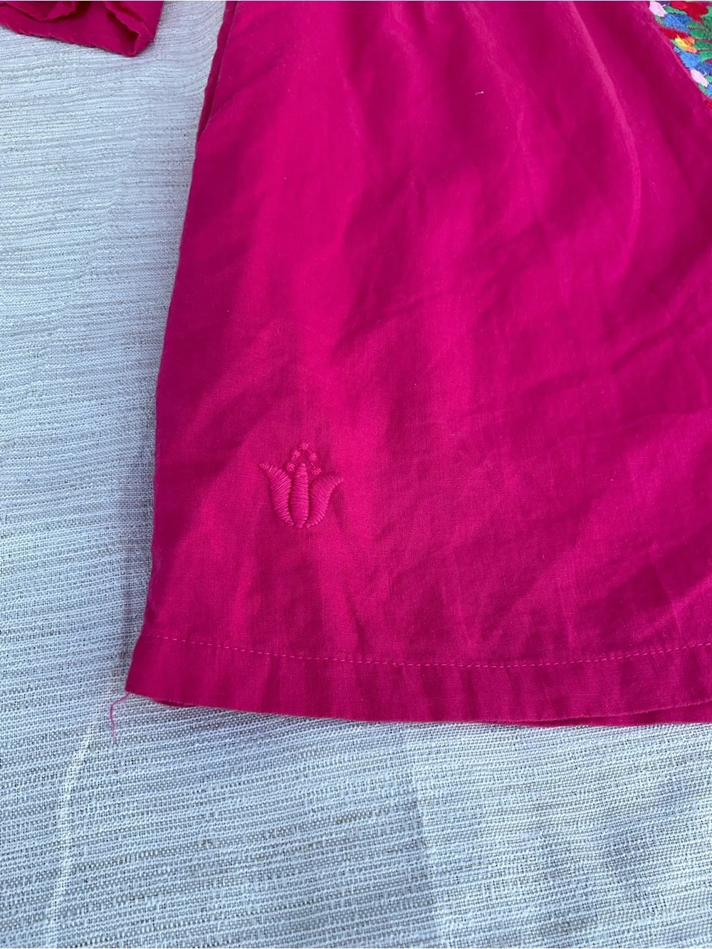 Small Linen‎ blend embroidered hot pink fuchsia dress with pockets boho resort